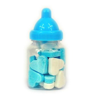 Babyflesje met mini vruchtenhartjes blauw-wit