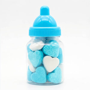 Babyflesje met mini vruchtenhartjes blauw-wit