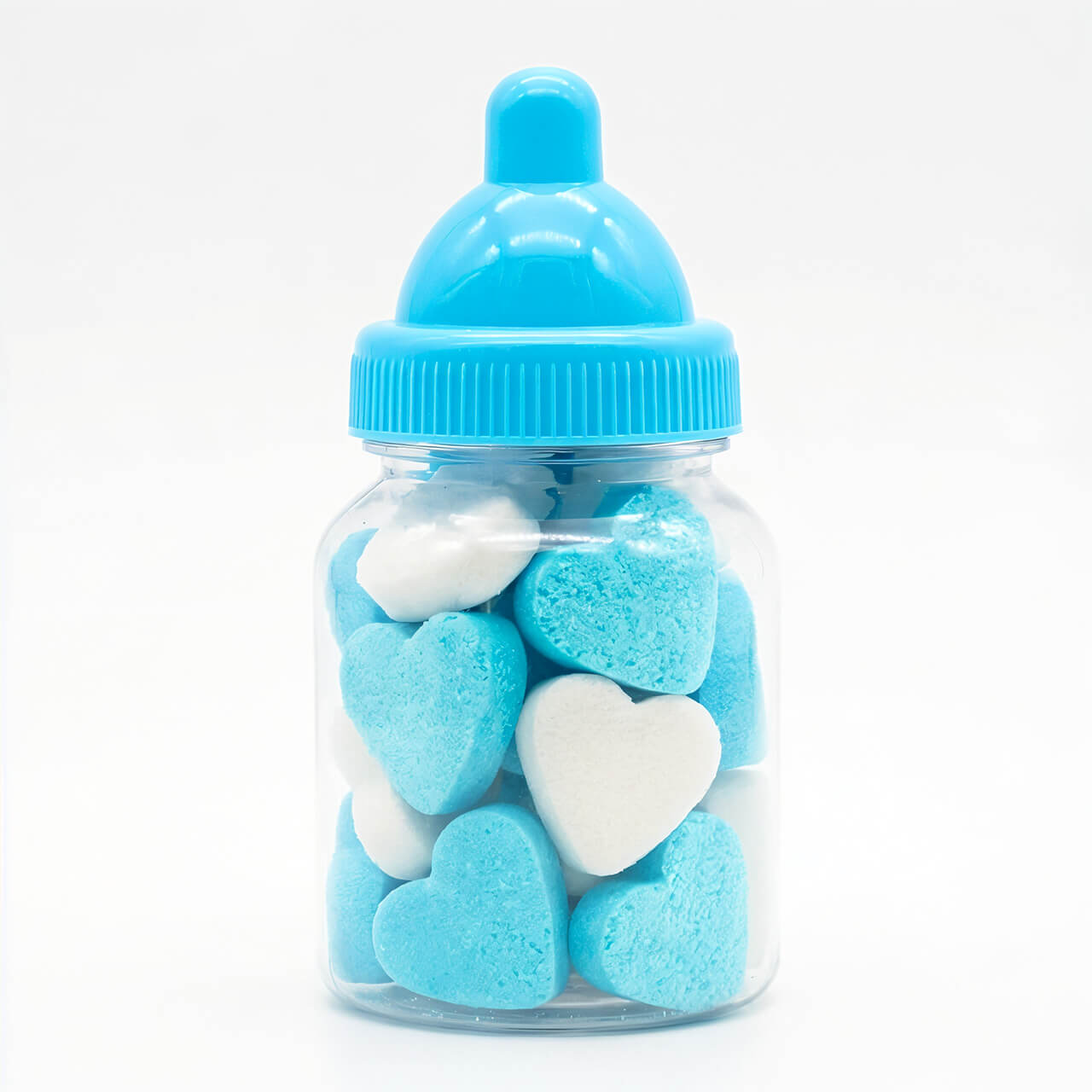 Babyflesje met mini vruchtenhartjes blauw-wit