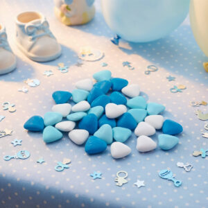 Chocolade dragees hartjes - blauw/wit/turquoise
