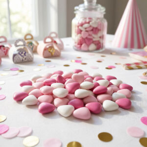 Chocolade dragees hartjes - Roze/wit/fuchsia