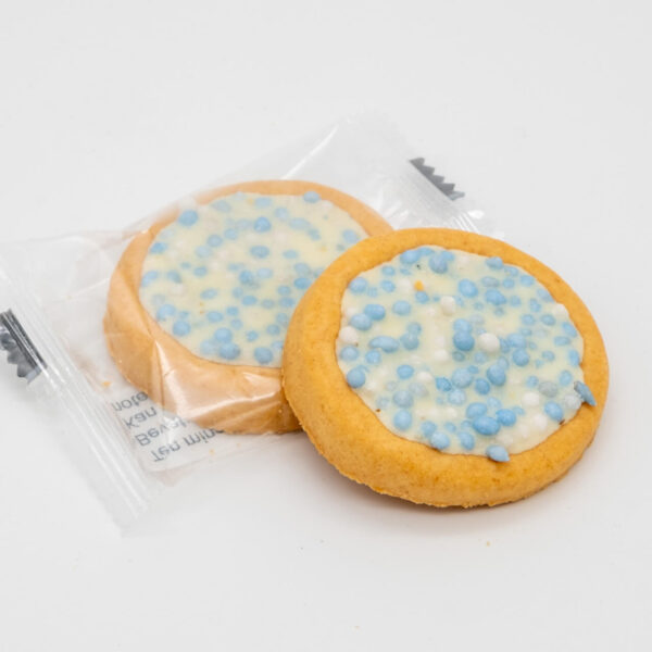 Geboortekoekjes blauw jongen met en zonder verpakking