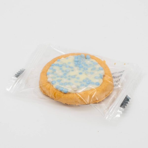 Geboortekoekjes blauw jongen met verpakking