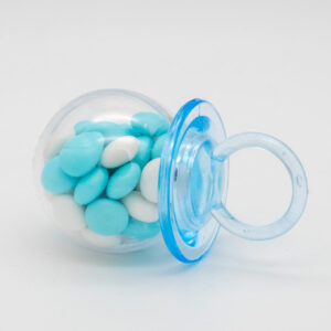 Speentje blauw jongen gevuld met chocolade dragees blauw wit