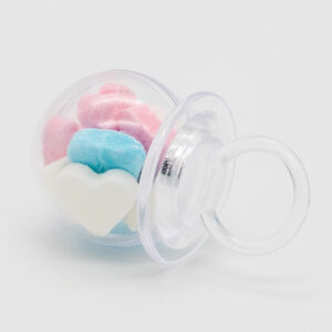 Speentje Gender Reveal gevuld met vruchtenhartjes blauw, roze, wit