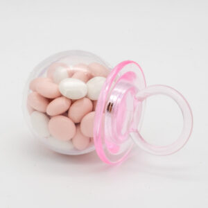 Speentje roze meisje gevuld met chocolade dragees roze wit