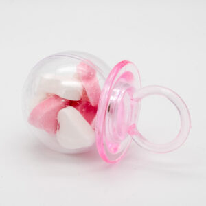 Speentje roze meisje gevuld met mini vruchtenhartjes roze wit