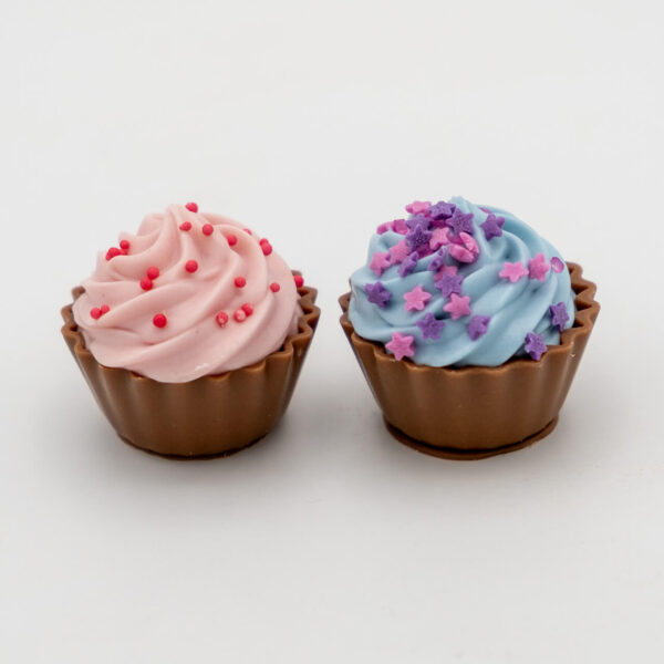 Chocolade cupcakes blauw roze